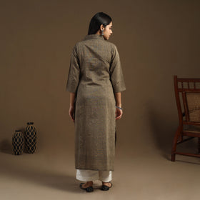 Brown Straight Cotton Jacquard Kurta for Women