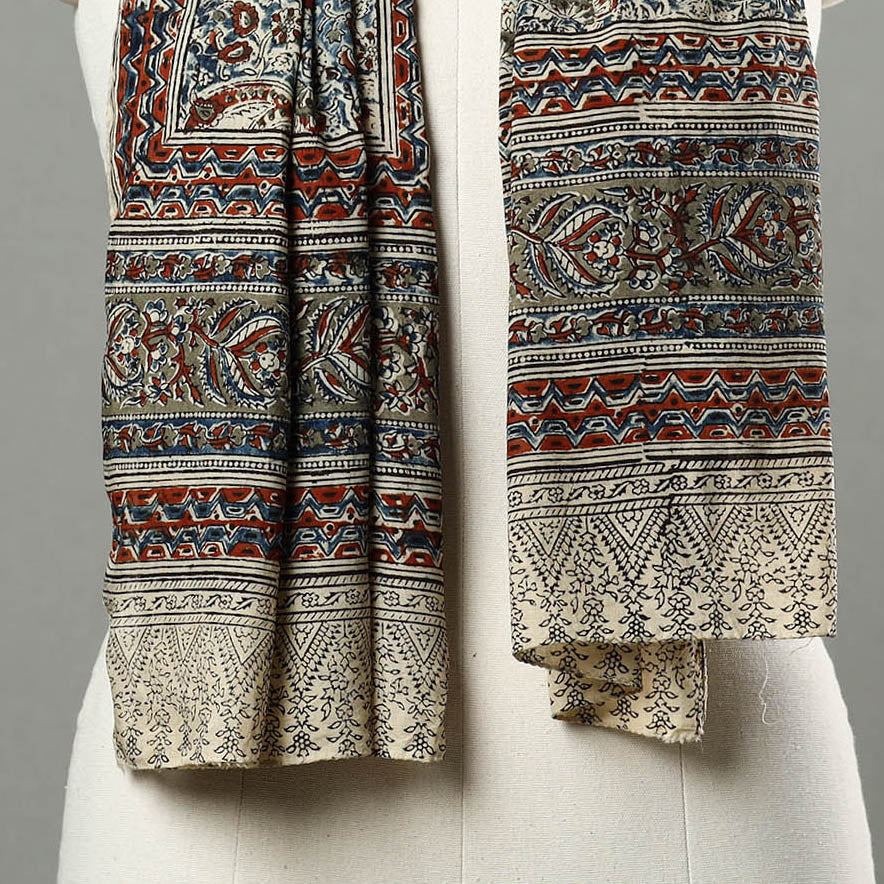 Multicolor - Natural Dyed Block Print Mul Cotton Kalamkari Stole 47