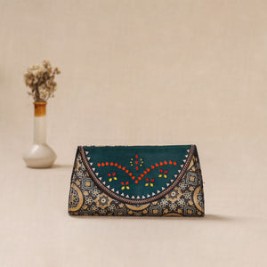 Brown - Traditional Kutch Mashru Silk Leather Flap Clutch / Wallet 30