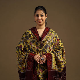 Pen Work Cotton Ikat Border Handpainted Kalamkari Dupatta