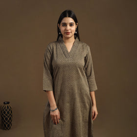 Brown Straight Cotton Jacquard Kurta for Women
