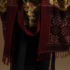 Pen Work Cotton Ikat Border Handpainted Kalamkari Dupatta
