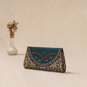 Traditional Kutch Mashru Silk Leather Flap Clutch / Wallet 30