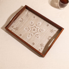 Lucknowi Chikankari Zari Hand Embroidered Sheesham Wood Tray 01