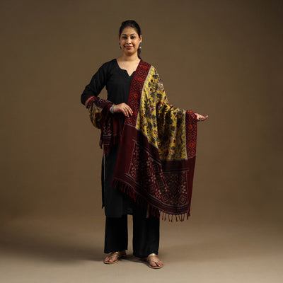 Pen Work Cotton Ikat Border Handpainted Kalamkari Dupatta