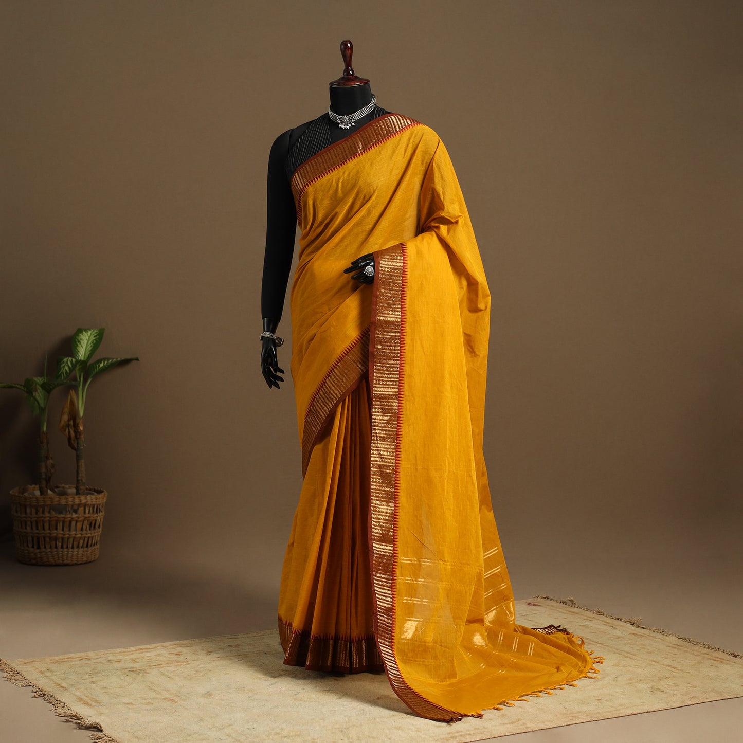 Yellow Kandangi Chettinad Cotton Saree with Border