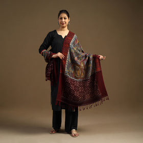 Grey Pen Work Cotton Ikat Border Handpainted Kalamkari Dupatta