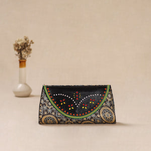 Brown - Traditional Kutch Mashru Silk Leather Flap Clutch / Wallet 32