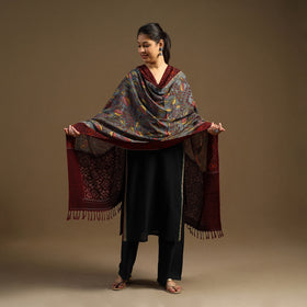 Grey Pen Work Cotton Ikat Border Handpainted Kalamkari Dupatta