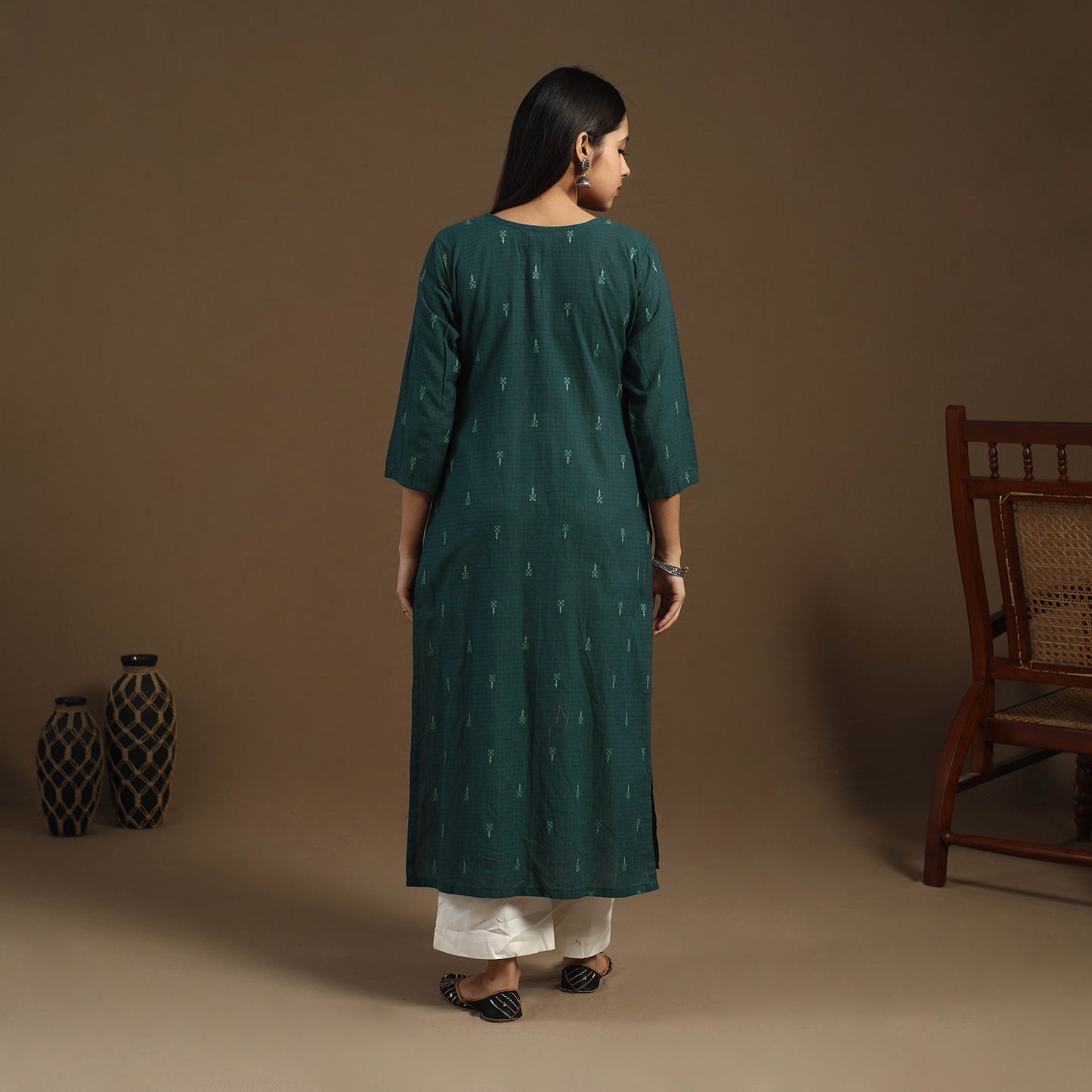 Buy Pintuck Straight Cotton Jacquard Kurta for Women
