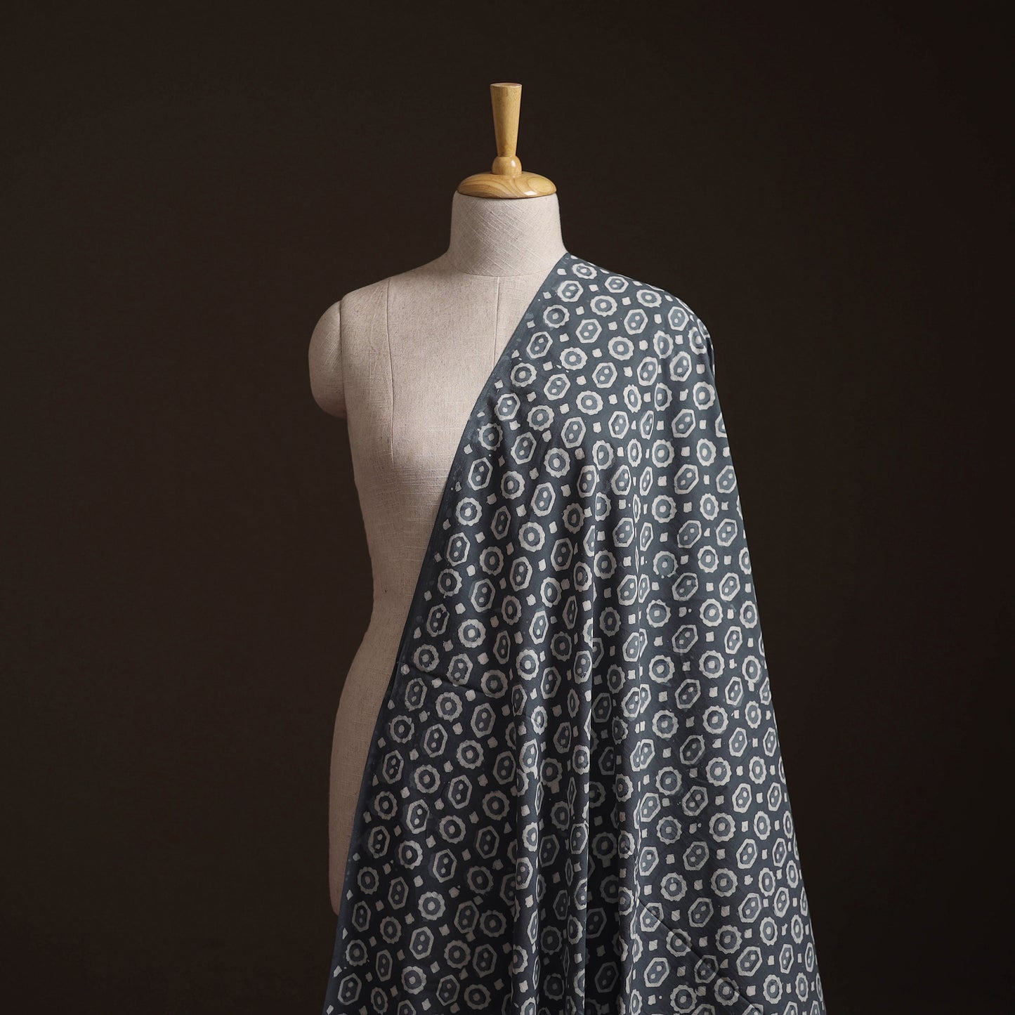 Gray - Bagru Dabu Hand Block Print Natural Dyed Cotton Fabric 21