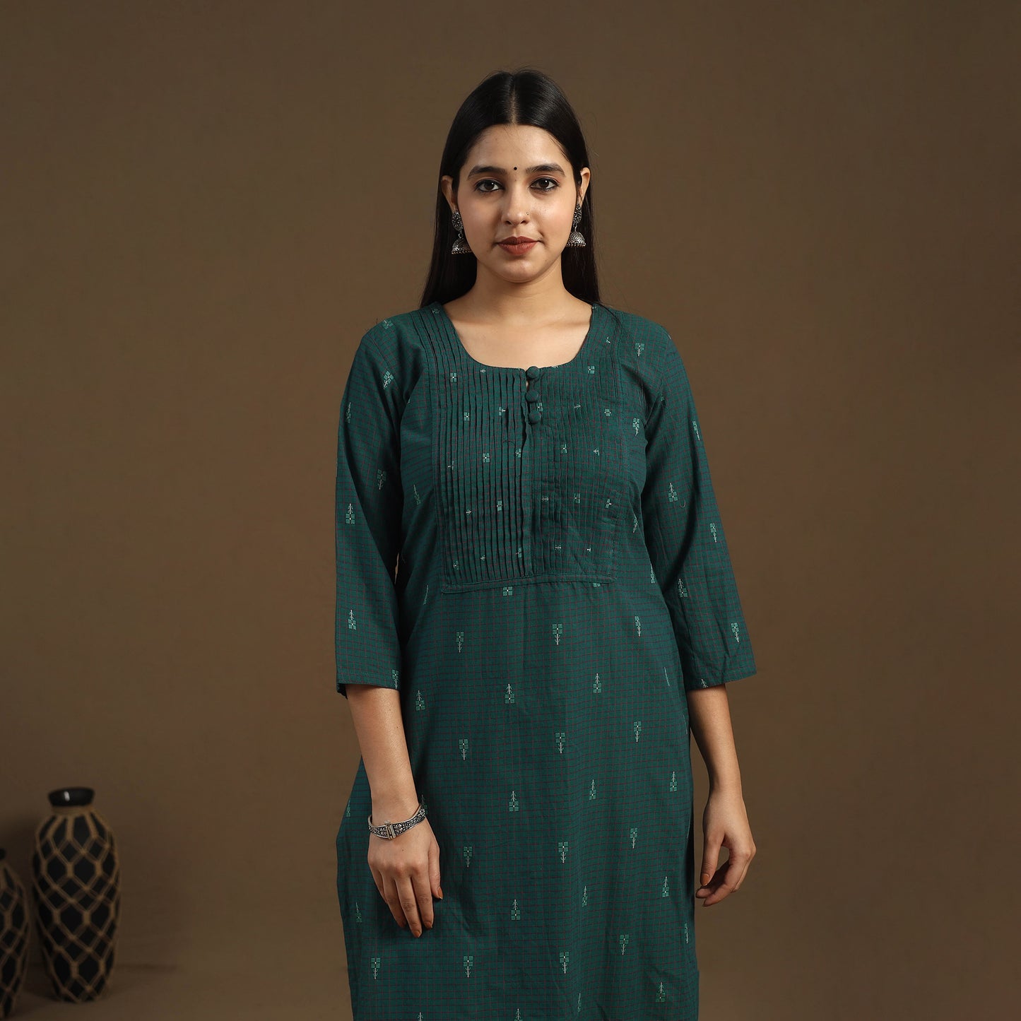 Buy Pintuck Straight Cotton Jacquard Kurta for Women