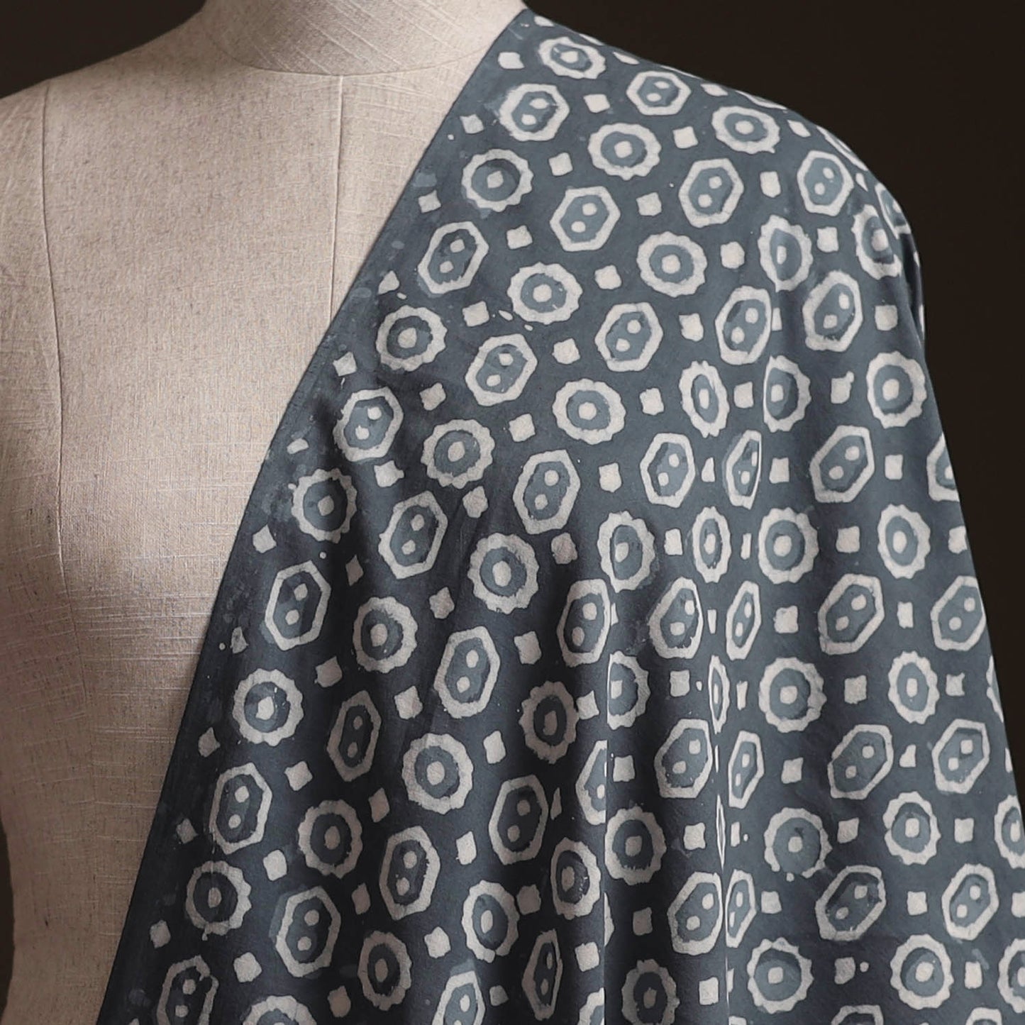 Gray - Bagru Dabu Hand Block Print Natural Dyed Cotton Fabric 21