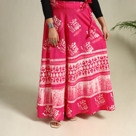 Pink Hand Batik Print Running Stitch Cotton Long Skirt