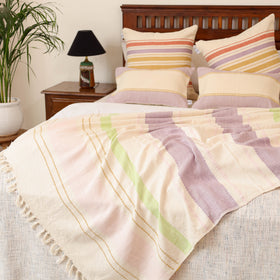 Pure Cotton Handwoven Bed/Sofa Throw with Cushion Cover Set 04