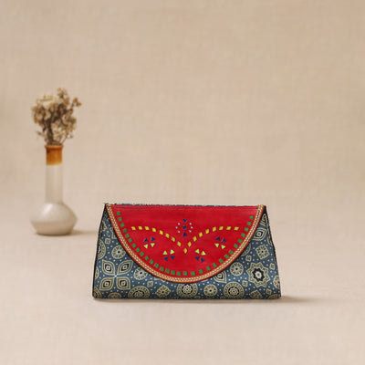 Traditional Kutch Mashru Silk Leather Flap Clutch / Wallet 33