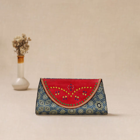Traditional Kutch Mashru Silk Leather Flap Clutch / Wallet 33