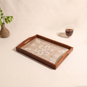 Lucknowi Chikankari Zari Hand Embroidered Sheesham Wood Tray 02