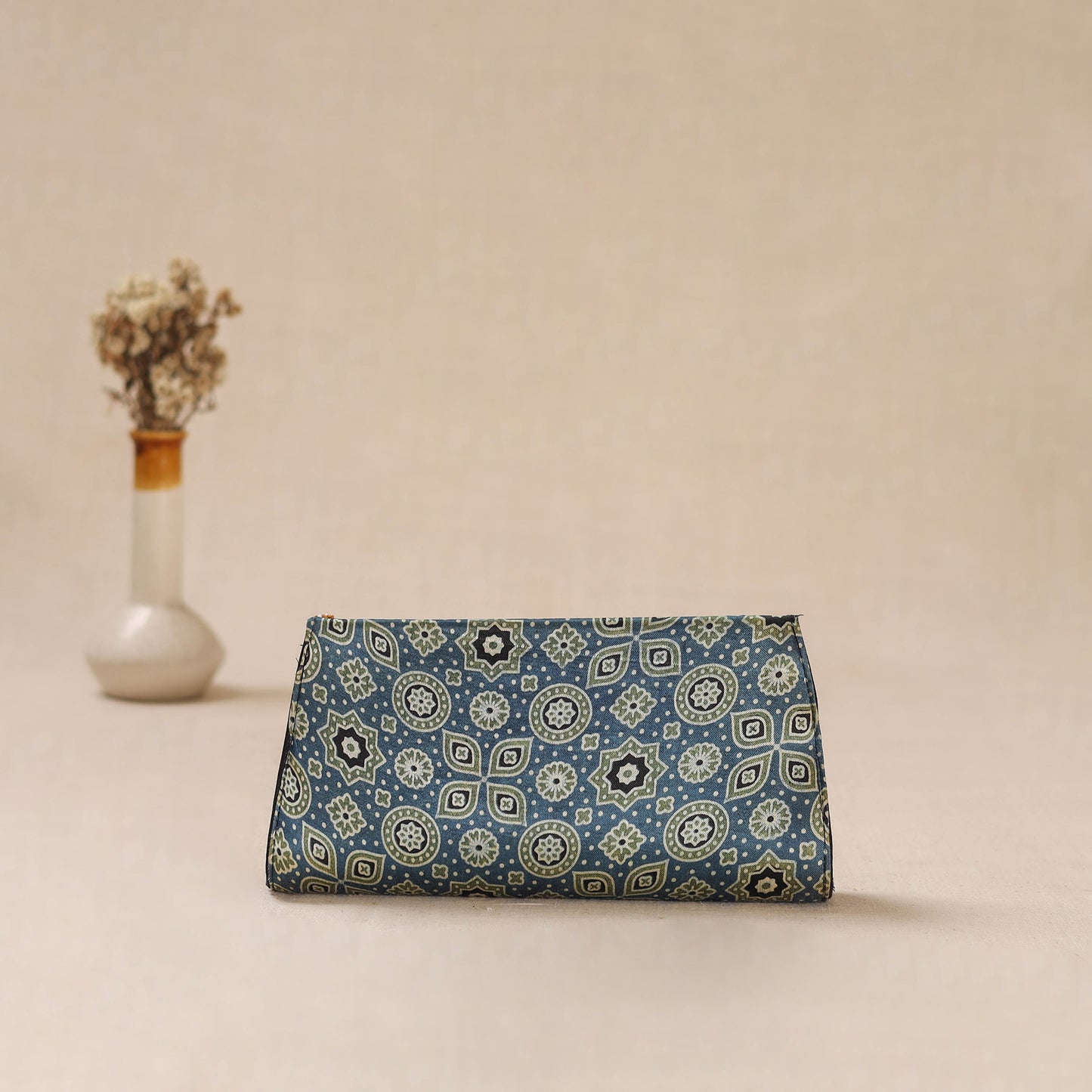 Blue - Traditional Kutch Mashru Silk Leather Flap Clutch / Wallet 33