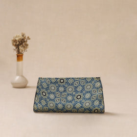 Blue - Traditional Kutch Mashru Silk Leather Flap Clutch / Wallet 33