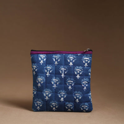 Blue - Handmade Quilted Cotton Utility Pouch 46