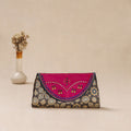 Brown - Traditional Kutch Mashru Silk Leather Flap Clutch / Wallet 34
