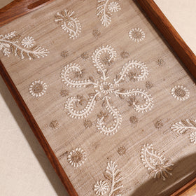 Lucknowi Chikankari Zari Hand Embroidered Sheesham Wood Tray 02