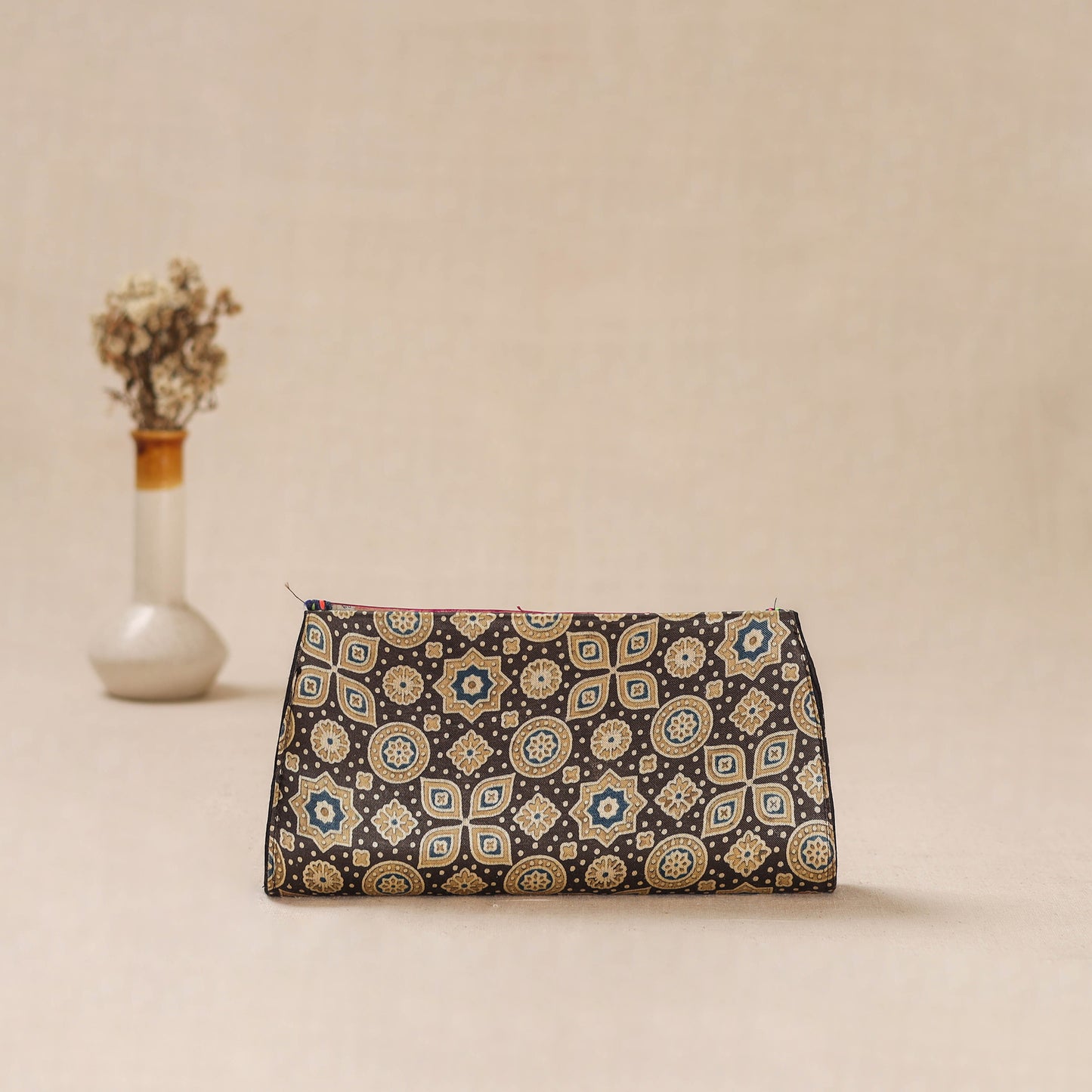 Brown - Traditional Kutch Mashru Silk Leather Flap Clutch / Wallet 34