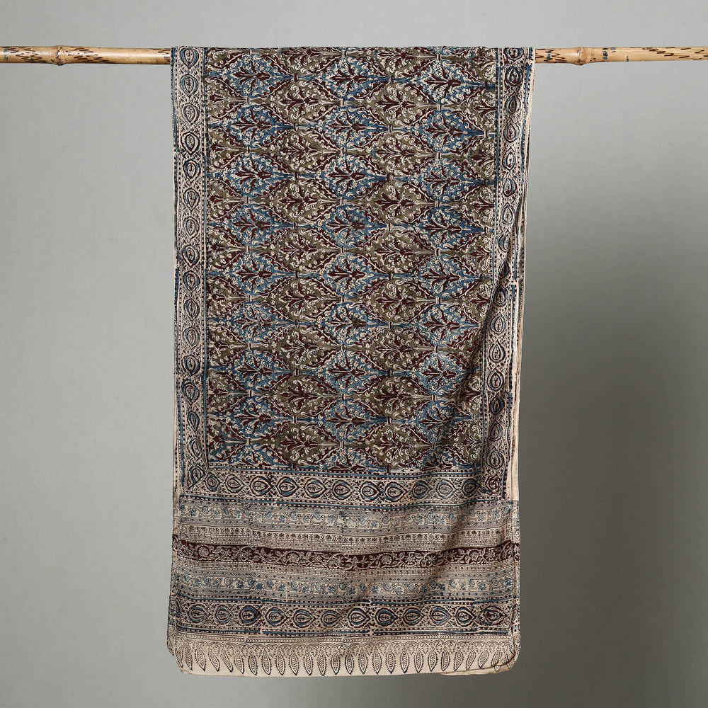 Grey - Natural Dyed Block Print Mul Cotton Kalamkari Stole 50