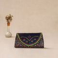 Black - Traditional Kutch Mashru Silk Leather Flap Clutch / Wallet 35