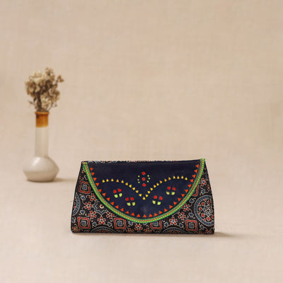 Traditional Kutch Mashru Silk Leather Flap Clutch / Wallet 35