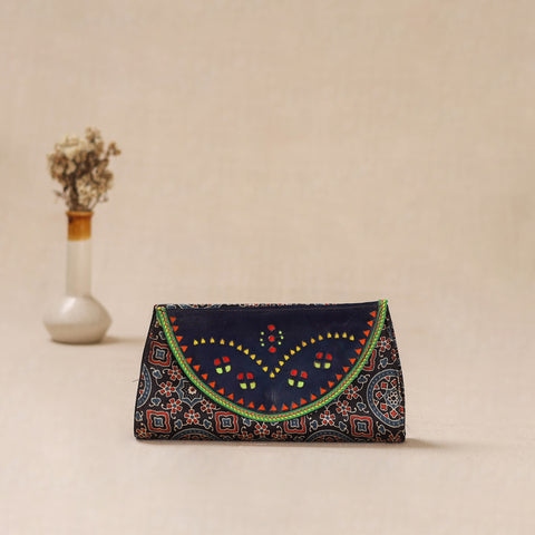 Traditional Kutch Mashru Silk Leather Flap Clutch / Wallet 35