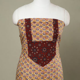 Buy Yellow Sanganeri Print Patchwork Cotton Kurta Material 