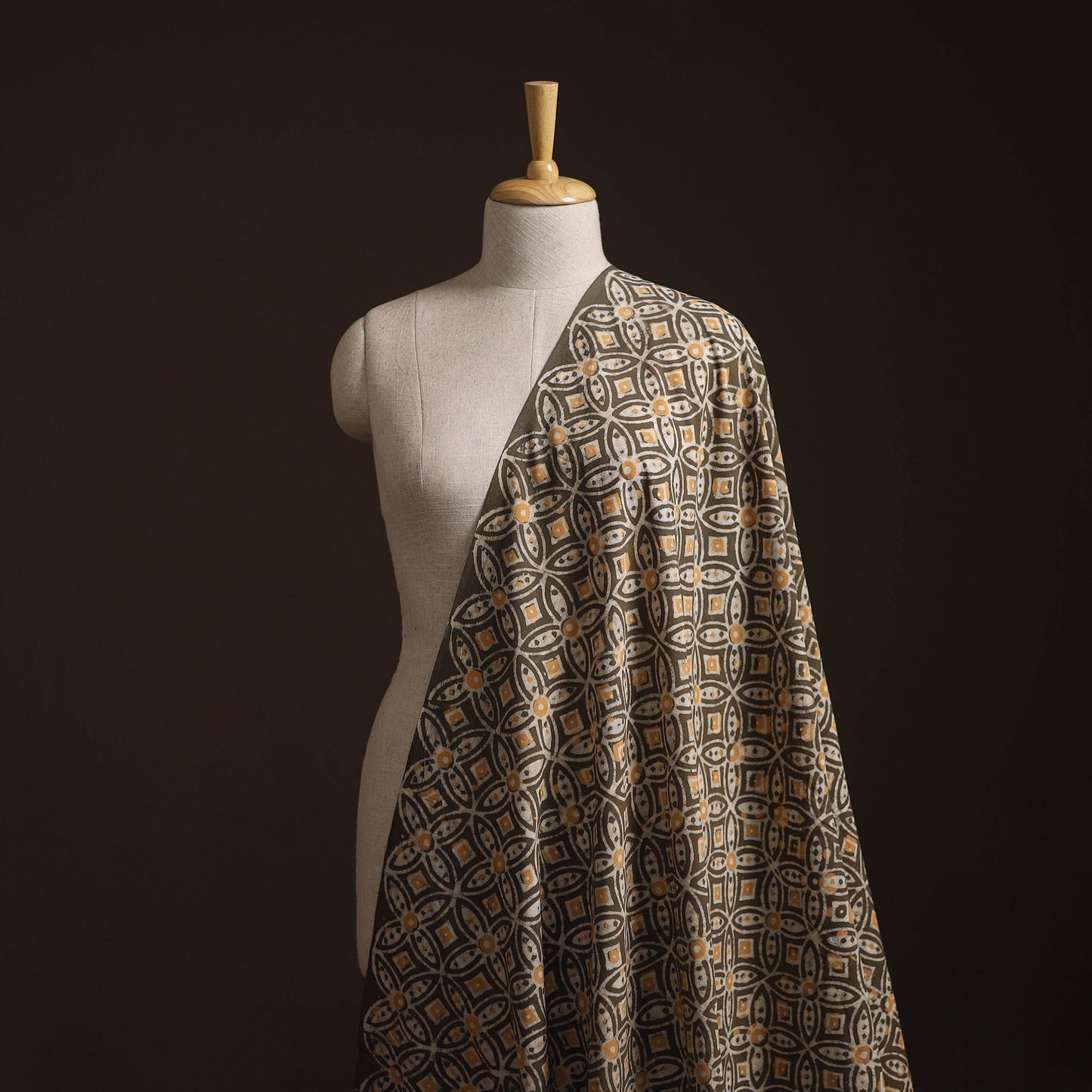 Brown - Bagru Dabu Hand Block Print Natural Dyed Cotton Fabric 24