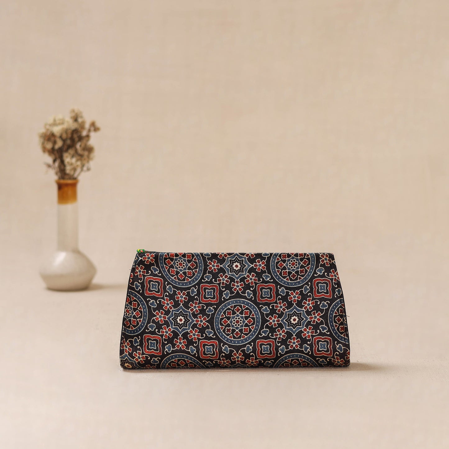 Black - Traditional Kutch Mashru Silk Leather Flap Clutch / Wallet 35