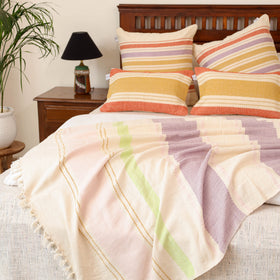 Pure Cotton Handwoven Bed/Sofa Throw with Cushion Cover Set 05