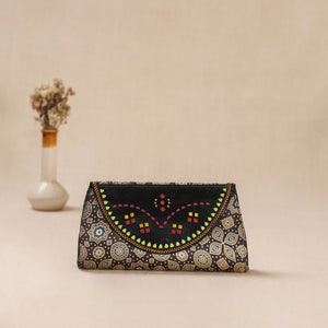 Traditional Kutch Mashru Silk Leather Flap Clutch / Wallet 36