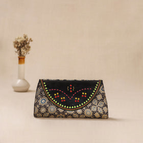 Traditional Kutch Mashru Silk Leather Flap Clutch / Wallet 36