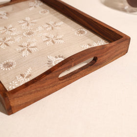 Lucknowi Chikankari Zari Hand Embroidered Sheesham Wood Tray 04
