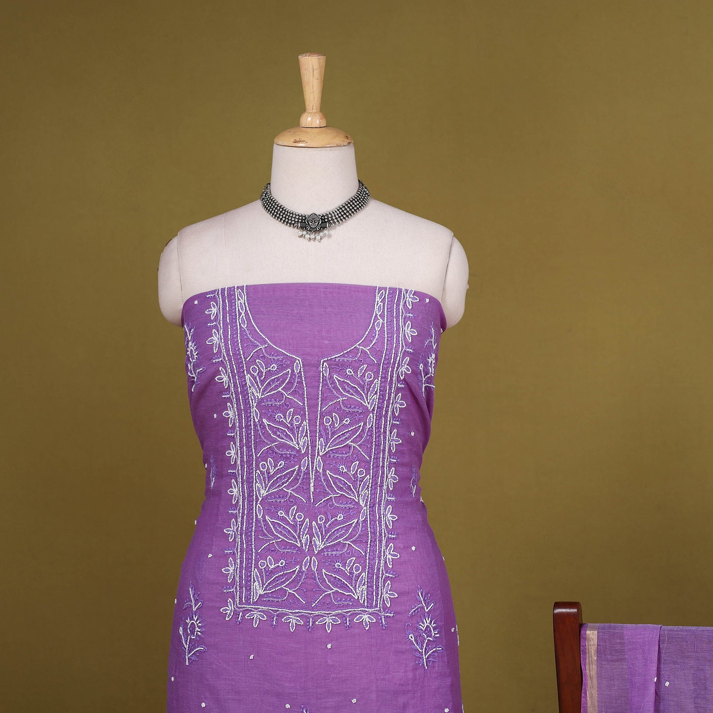 Purple - 2pc mul chanderi unstitched chikankari dress