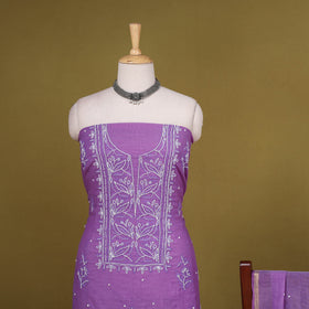 Purple - 2pc mul chanderi unstitched chikankari dress