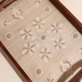 Lucknowi Chikankari Zari Hand Embroidered Sheesham Wood Tray 04