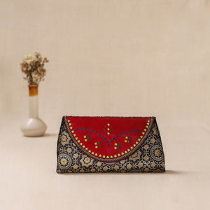 Traditional Kutch Mashru Silk Leather Flap Clutch / Wallet 37