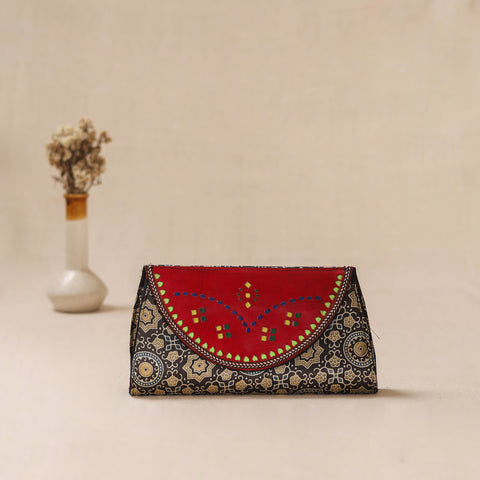 Traditional Kutch Mashru Silk Leather Flap Clutch / Wallet 37