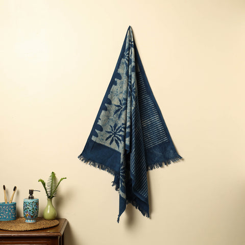 Blue - Handloom Block Printed Cotton Bindaas Towel 24