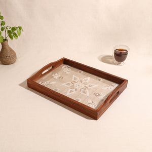 Lucknowi Chikankari Zari Hand Embroidered Sheesham Wood Tray 05