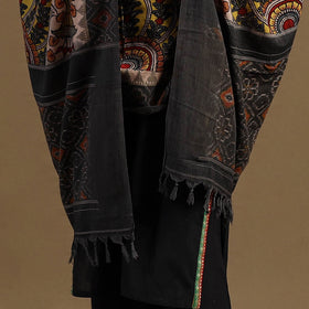 Beige - pen work cotton ikat border handpainted kalamkari