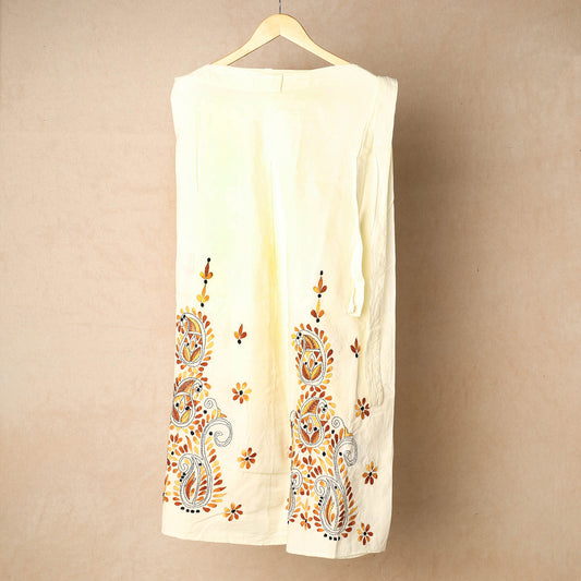 Beige - Bengal Kantha Embroidery Cotton Wrap Around Skirt