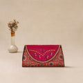 Red - Traditional Kutch Mashru Silk Leather Flap Clutch / Wallet 38