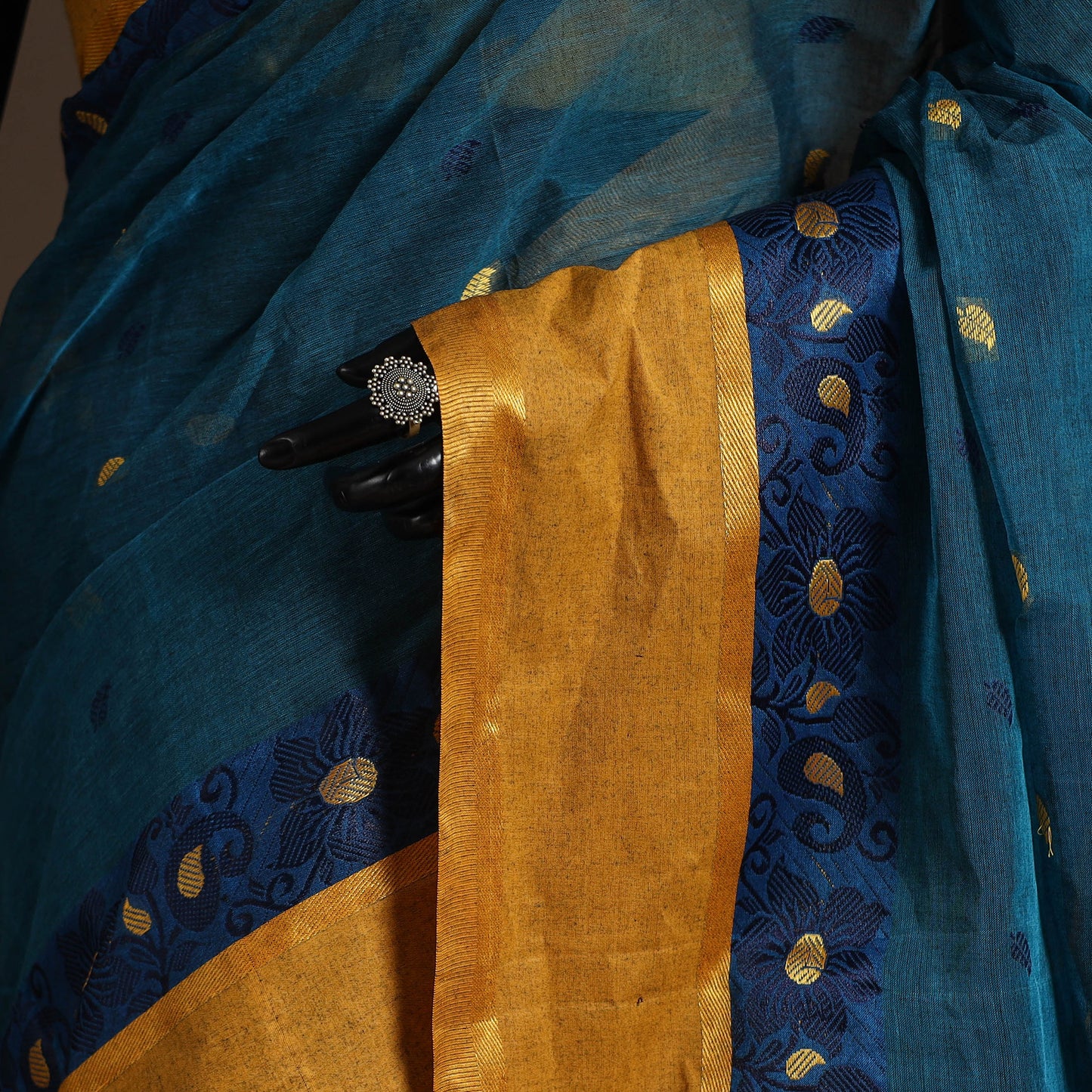 Blue - bengali tant saree with matching jewellery & blouse